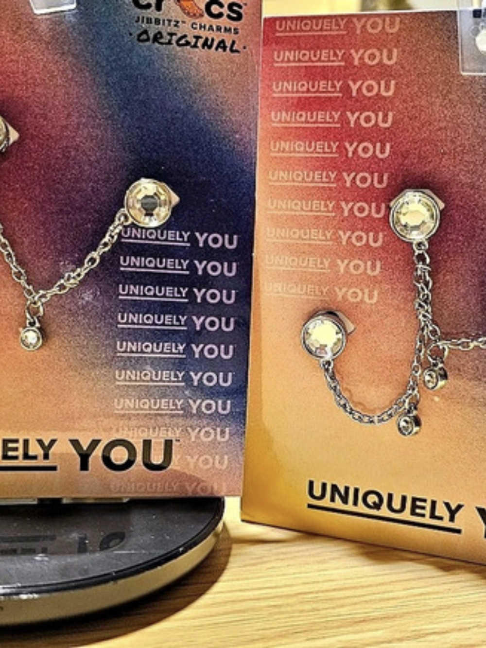 Set of 2 Silver Metal Triple Gem Chain Crocs Jibbitz NWT